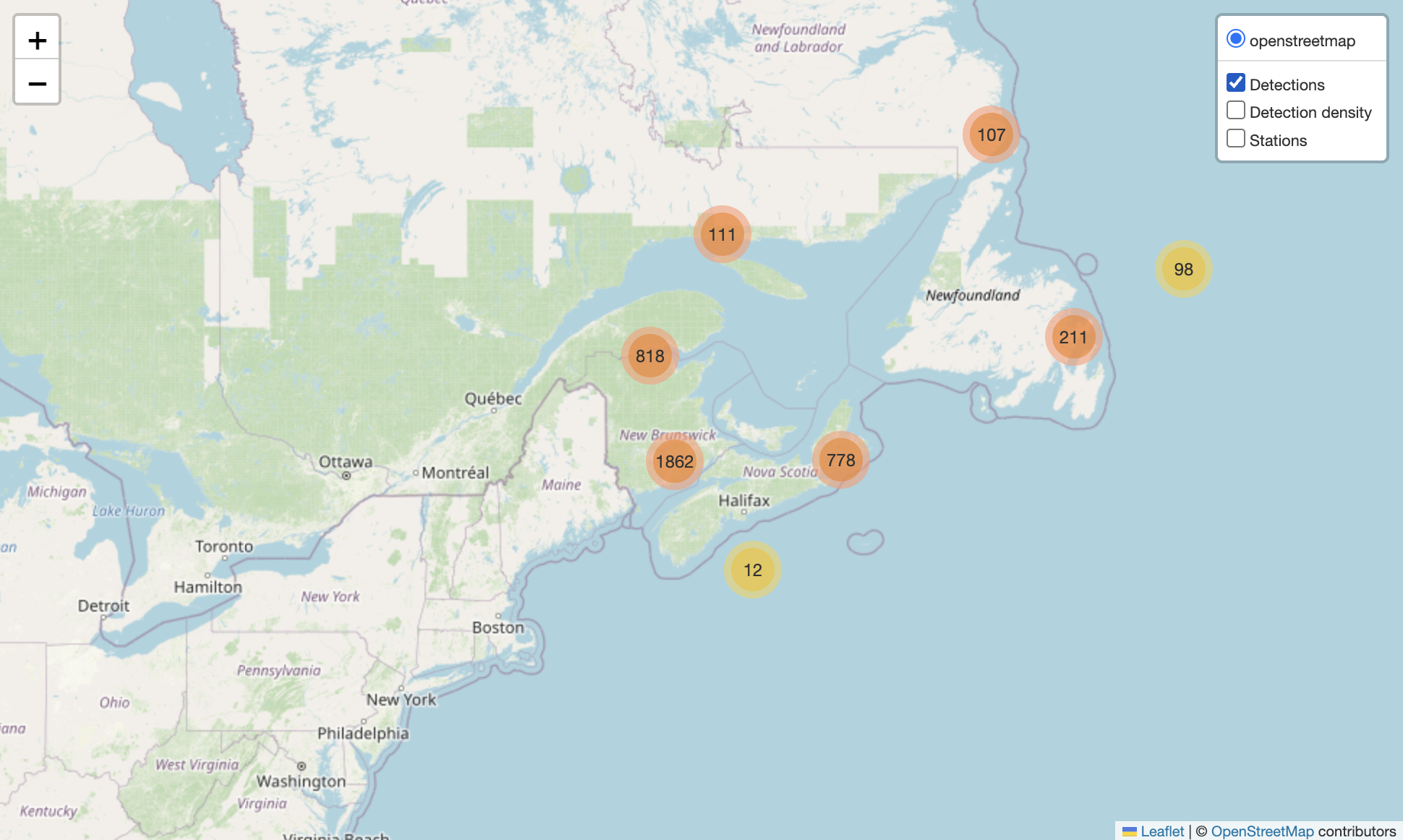 Animal detections as clustered markers